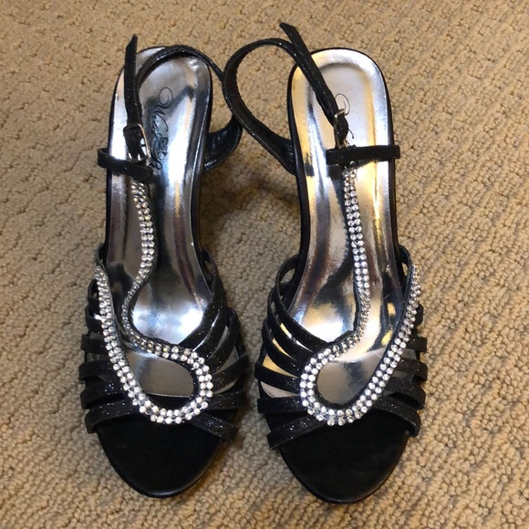 Sparkly silver and black high heels - Picture 1 of 6